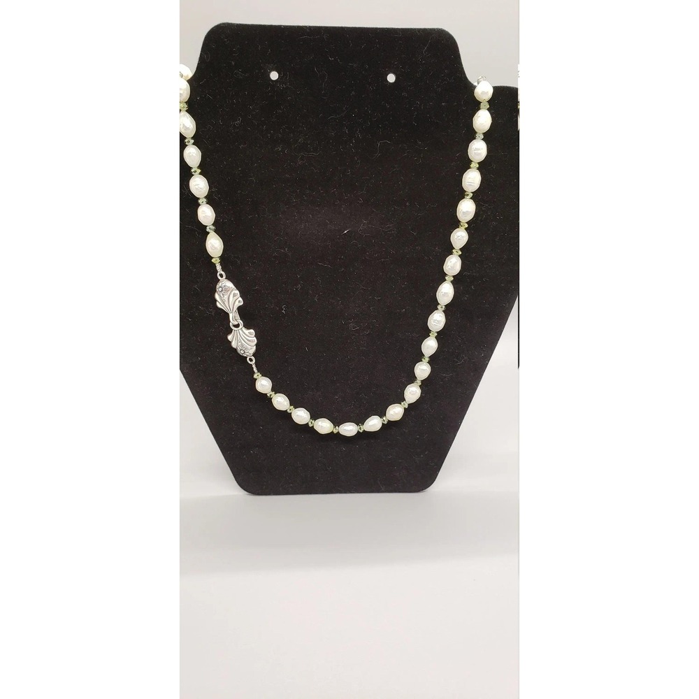 Faceted Mint Pearl Necklace with Green Swarovski AB Crystals